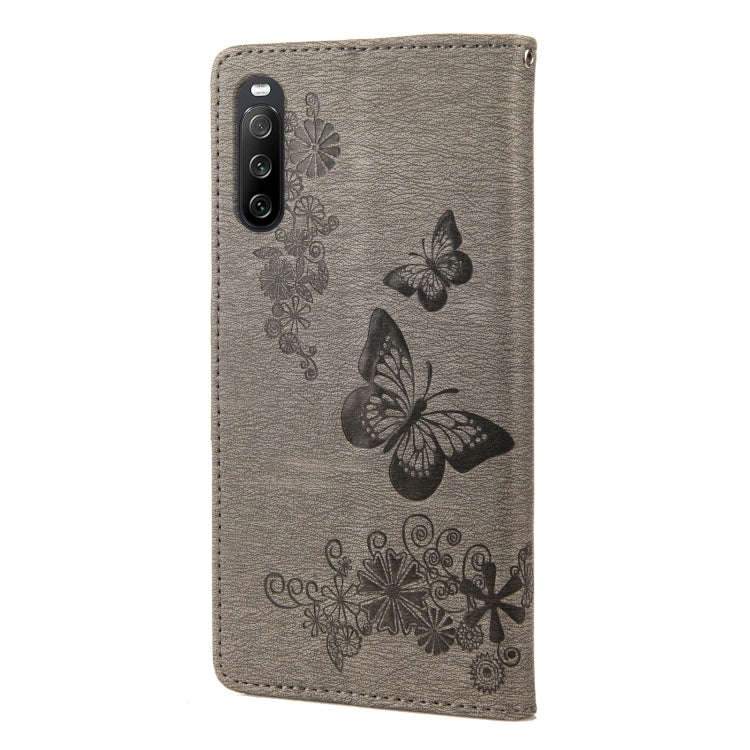 For Sony Xperia 10 IV Butterfly Embossed Horizontal Flip Leather Phone Case(Grey)