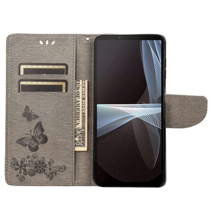 For Sony Xperia 10 IV Butterfly Embossed Horizontal Flip Leather Phone Case(Grey)