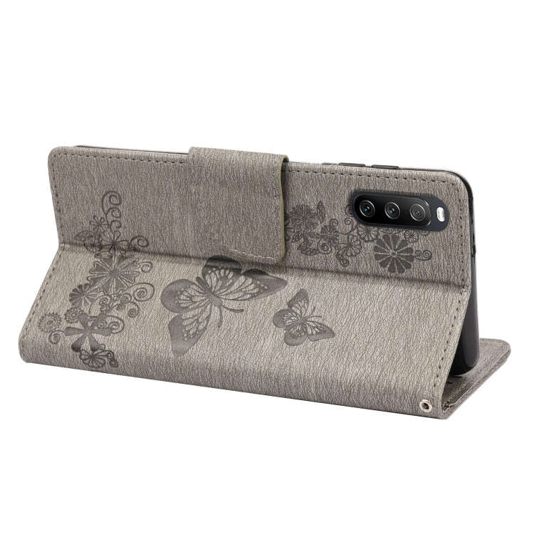For Sony Xperia 10 IV Butterfly Embossed Horizontal Flip Leather Phone Case(Grey)
