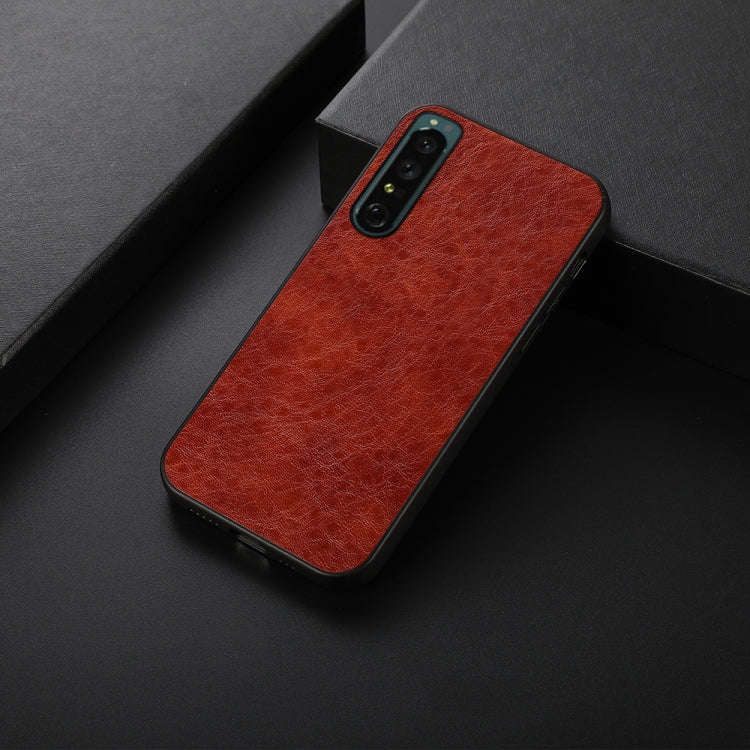 For Sony Xperia 1 IV Accurate Hole Crazy Horse Texture PU Phone Case(Brown)