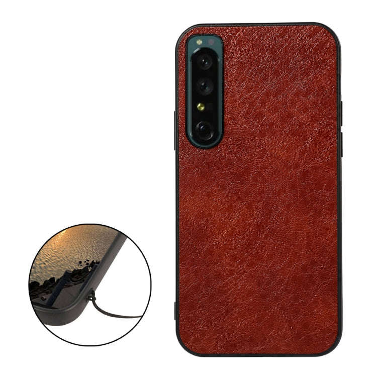 For Sony Xperia 1 IV Accurate Hole Crazy Horse Texture PU Phone Case(Brown)