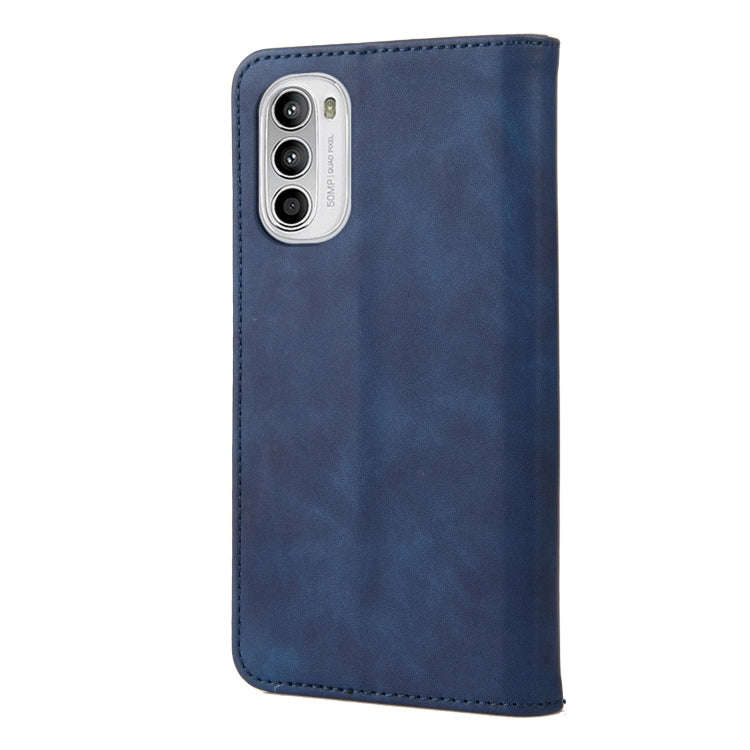 For Motorola Moto G52 Skin Feel Splicing Leather Phone Case(Blue)