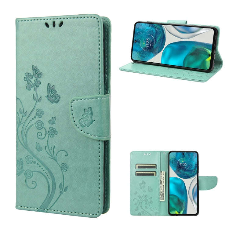 For Motorola Moto G52 Embossed Butterfly Pattern Flip Leather Phone Case(Green)