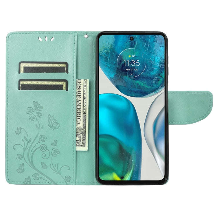 For Motorola Moto G52 Embossed Butterfly Pattern Flip Leather Phone Case(Green)