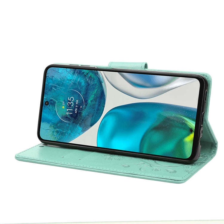 For Motorola Moto G52 Embossed Butterfly Pattern Flip Leather Phone Case(Green)