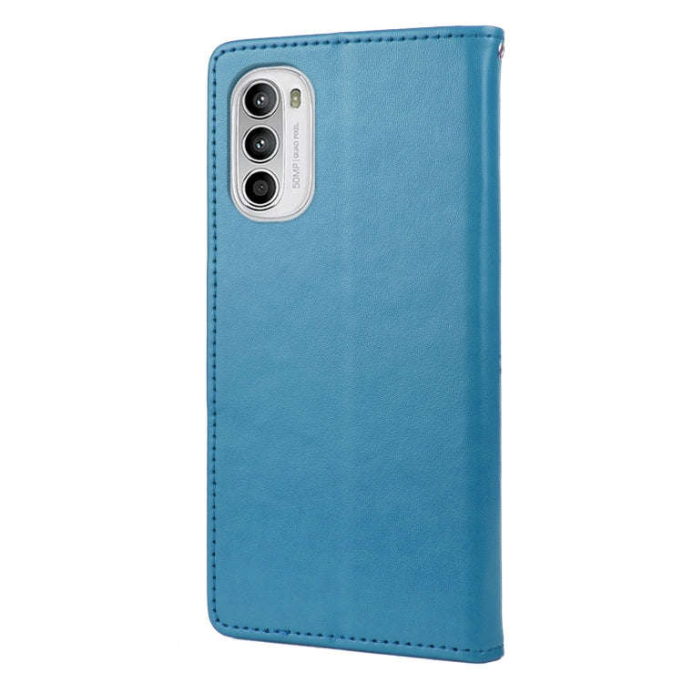 For Motorola Moto G52 Embossed Butterfly Pattern Flip Leather Phone Case(Blue)