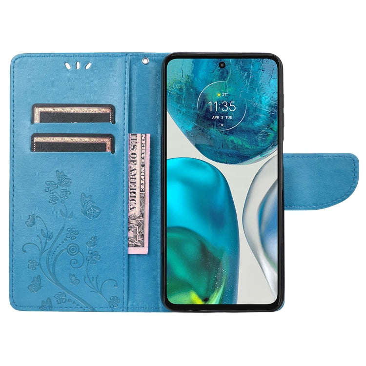 For Motorola Moto G52 Embossed Butterfly Pattern Flip Leather Phone Case(Blue)