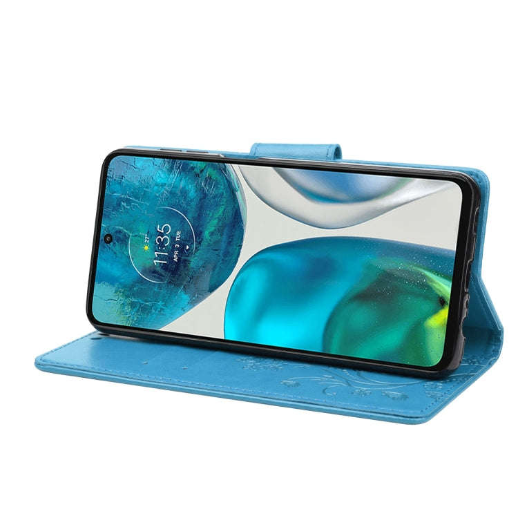 For Motorola Moto G52 Embossed Butterfly Pattern Flip Leather Phone Case(Blue)