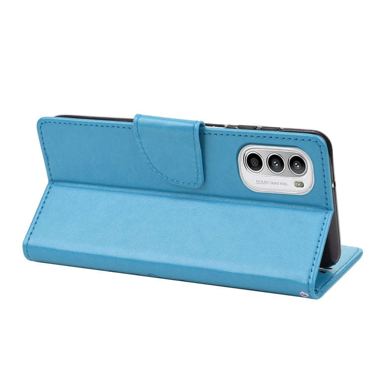For Motorola Moto G52 Embossed Butterfly Pattern Flip Leather Phone Case(Blue)