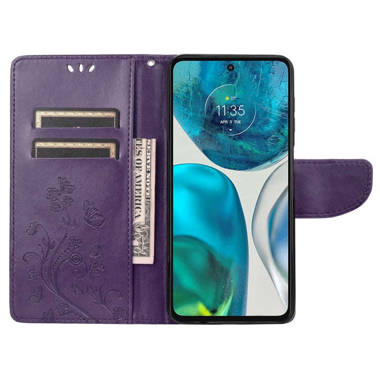For Motorola Moto G52 Embossed Butterfly Pattern Flip Leather Phone Case(Dark Purple)