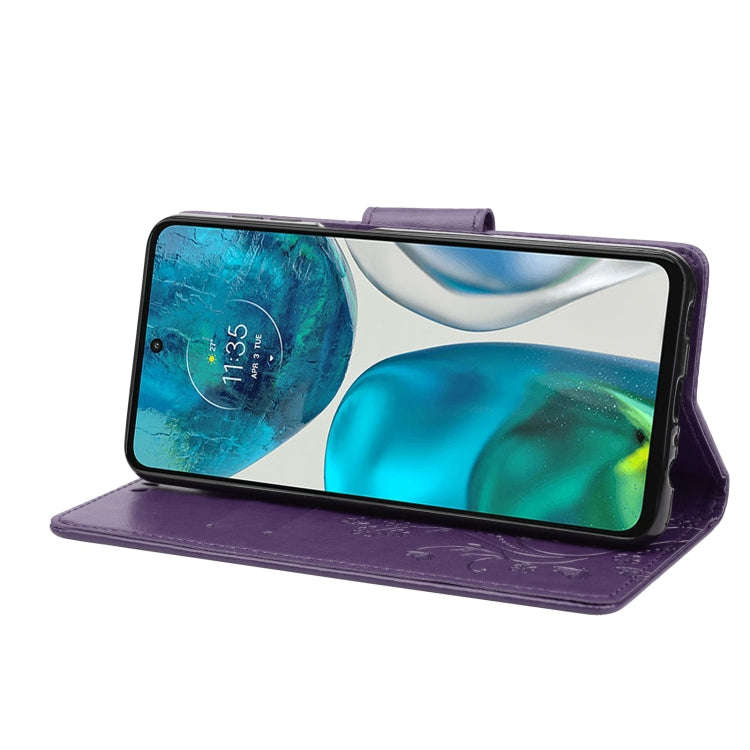 For Motorola Moto G52 Embossed Butterfly Pattern Flip Leather Phone Case(Dark Purple)