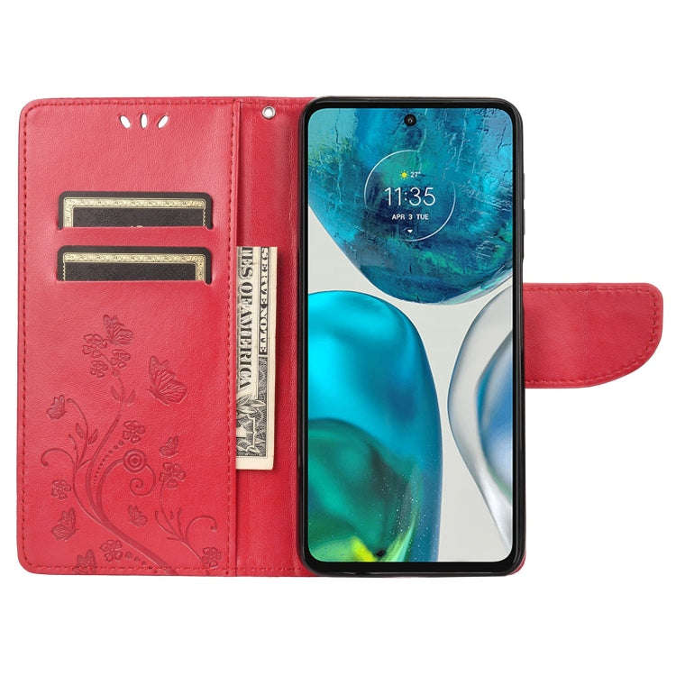 For Motorola Moto G52 Embossed Butterfly Pattern Flip Leather Phone Case(Red)