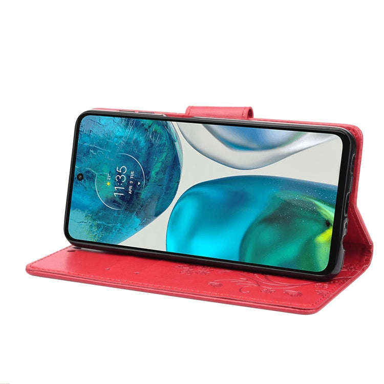 For Motorola Moto G52 Embossed Butterfly Pattern Flip Leather Phone Case(Red)