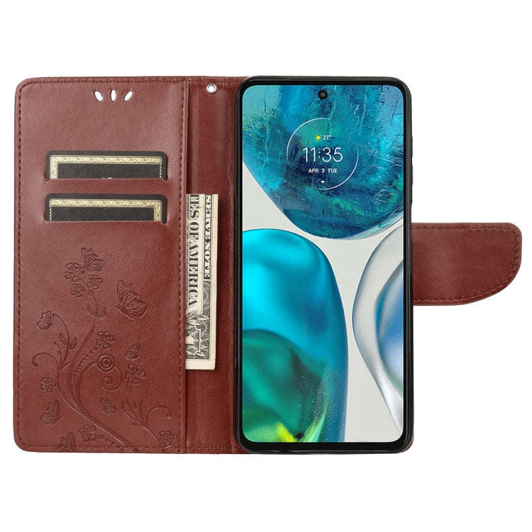 For Motorola Moto G52 Embossed Butterfly Pattern Flip Leather Phone Case(Brown)