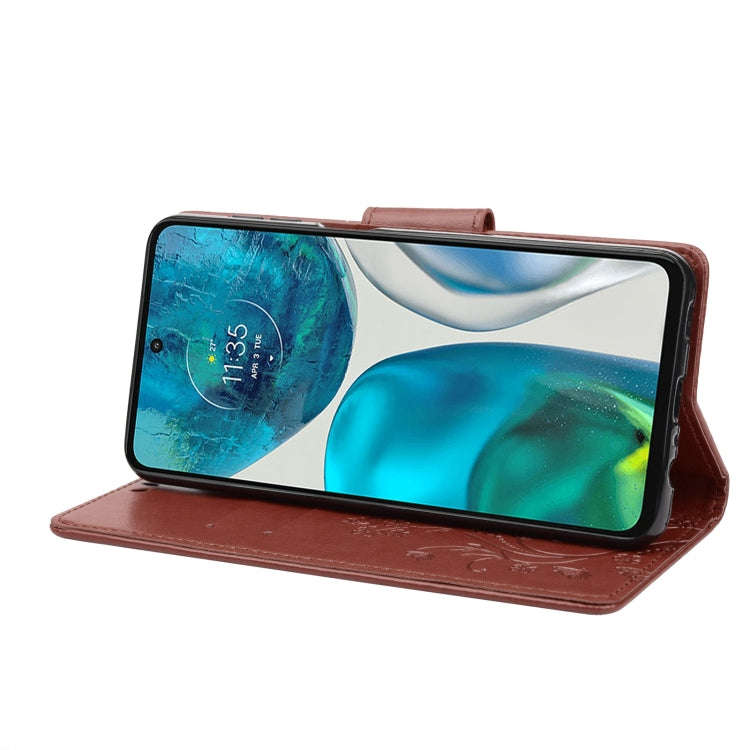 For Motorola Moto G52 Embossed Butterfly Pattern Flip Leather Phone Case(Brown)