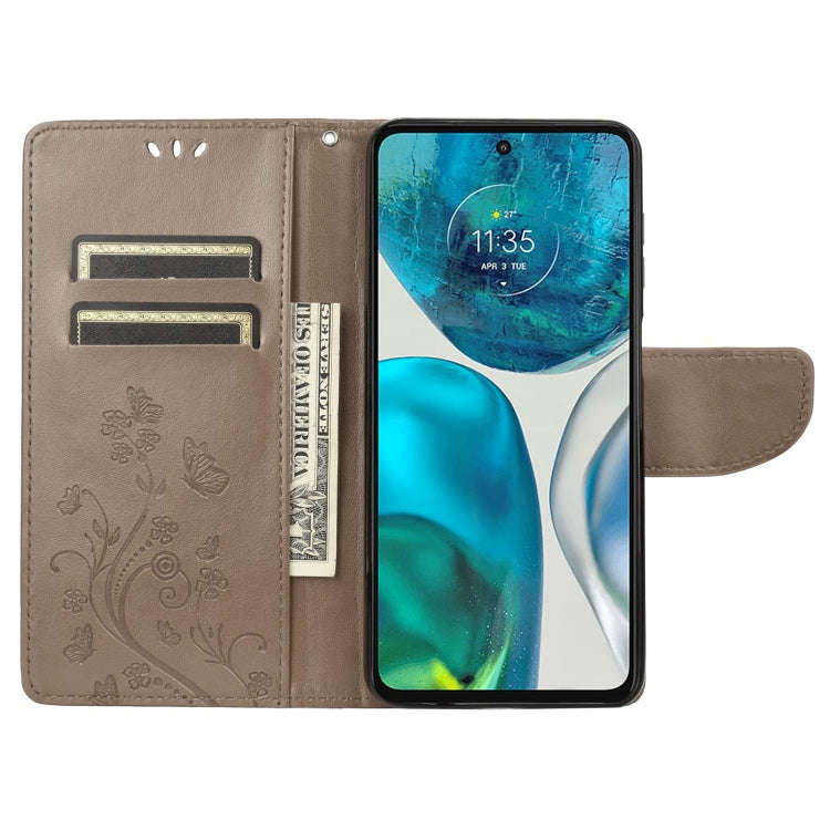 For Motorola Moto G52 Embossed Butterfly Pattern Flip Leather Phone Case(Grey)