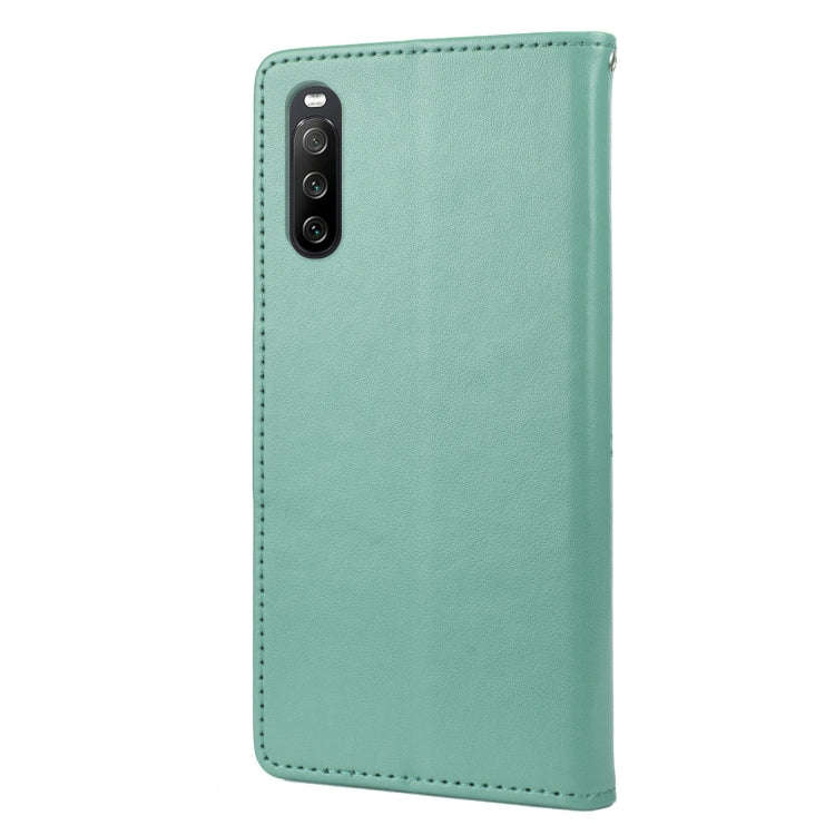 For Sony Xperia 10 IV Embossed Butterfly Pattern Flip Leather Phone Case(Green)