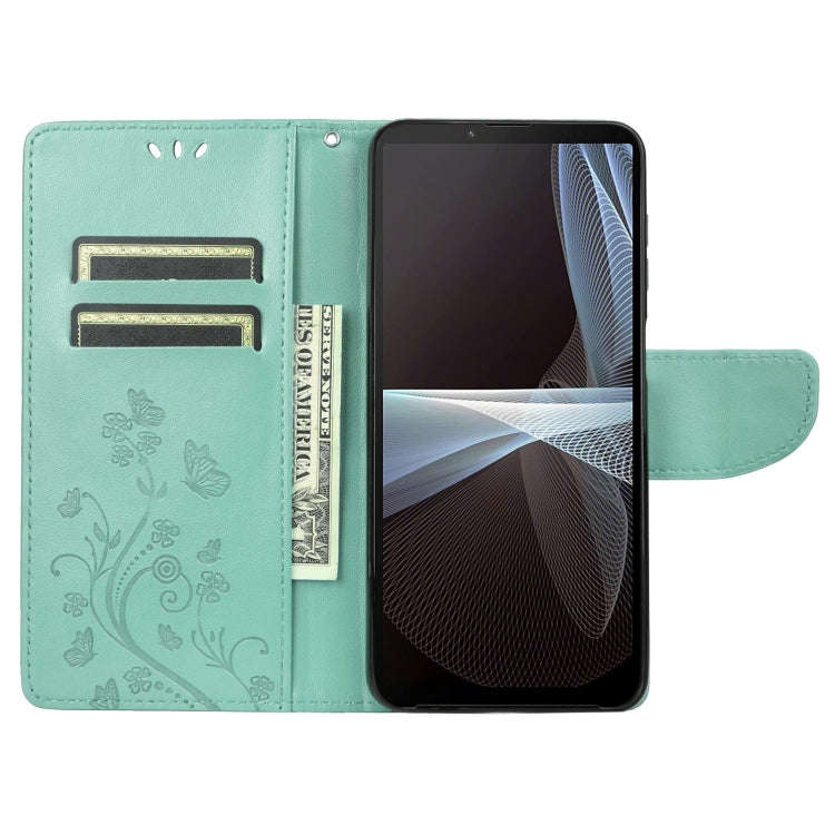 For Sony Xperia 10 IV Embossed Butterfly Pattern Flip Leather Phone Case(Green)