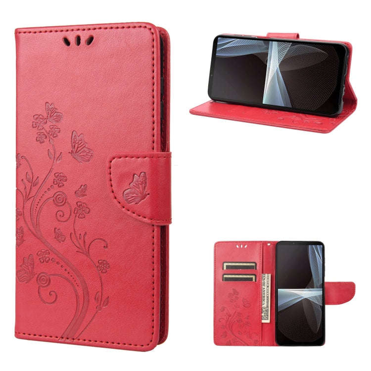 For Sony Xperia 10 IV Embossed Butterfly Pattern Flip Leather Phone Case(Red)