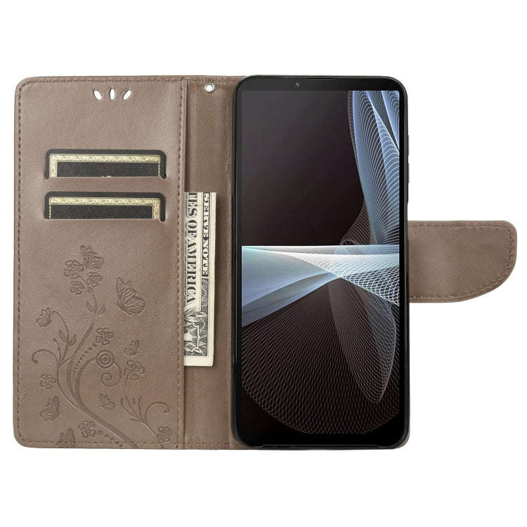 For Sony Xperia 10 IV Embossed Butterfly Pattern Flip Leather Phone Case(Grey)