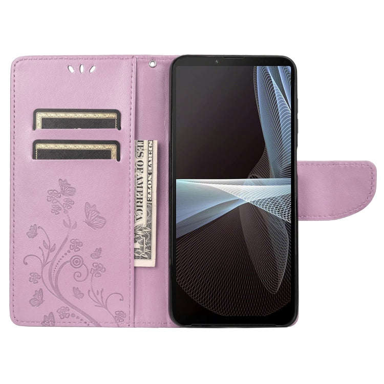For Sony Xperia 10 IV Embossed Butterfly Pattern Flip Leather Phone Case(Light Purple)