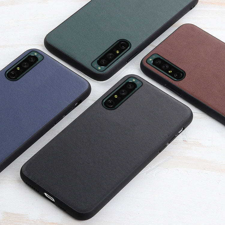 For Sony Xperia 1 IV Accurate Hole Lambskin Texture Genuine Leather Phone Case(Brown)