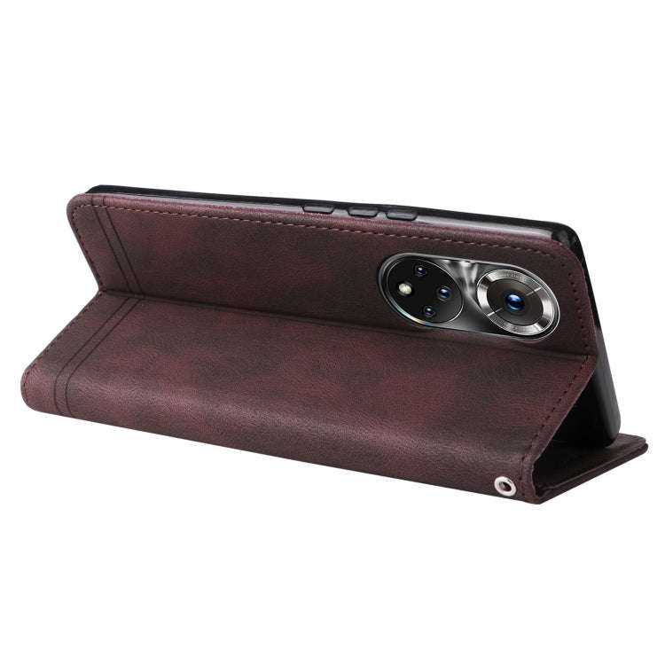 For Honor 50 Pro / Huawei nova 9 Pro Skin Feel Life Tree Metal Button Leather Phone Case(Brown)