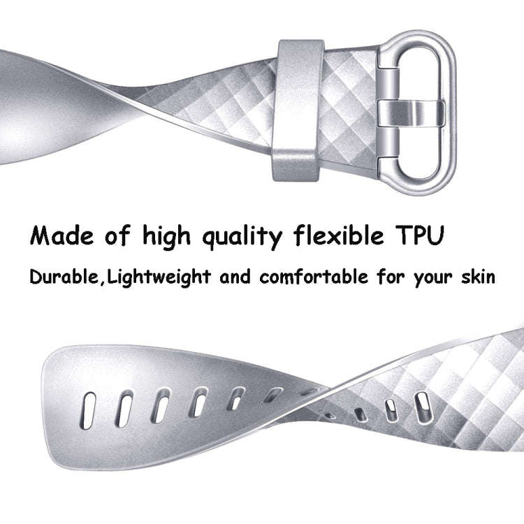 For FITBIT Charge 3 Official Pattern Metallic Watch Band(Silver)