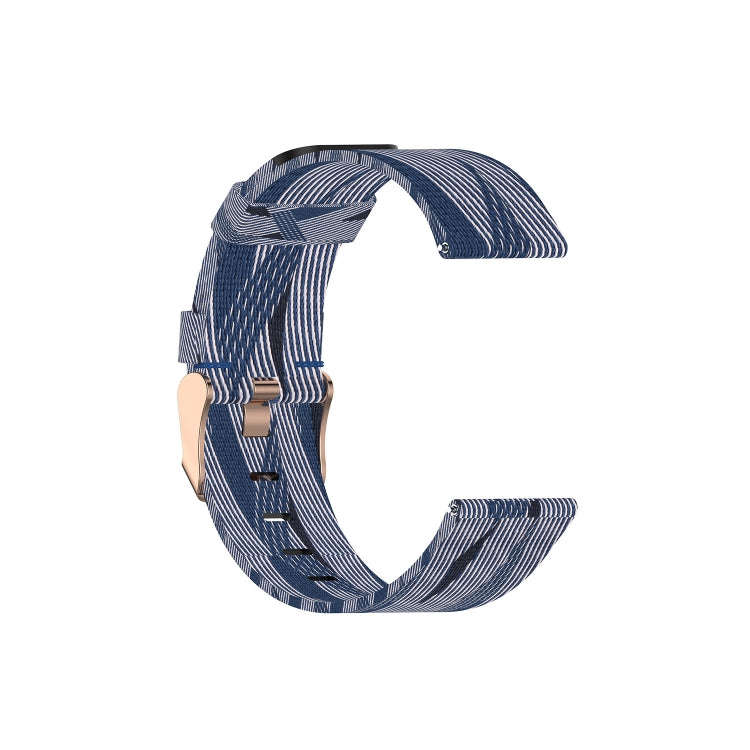For FITBIT Versa Canvas Watch Band(Blue White Stripes)