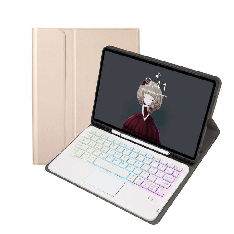 A102B-AS Lambskin Pen Slot Touch Pad Backlight Bluetooth Keyboard Leather Tablet Case For iPad 10...