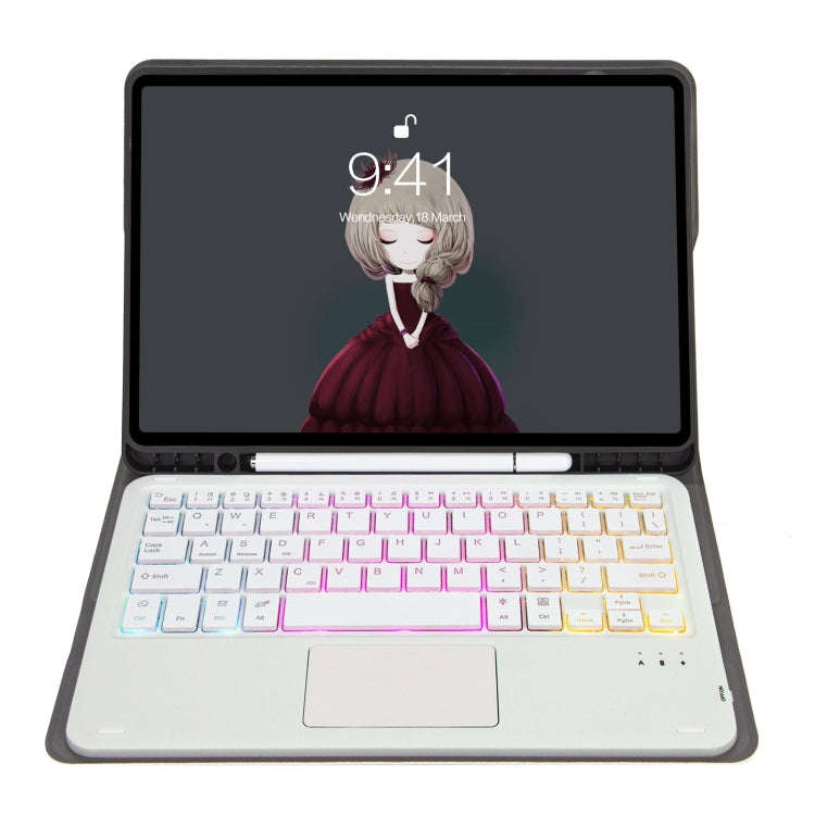 A102B-AS Lambskin Pen Slot Touch Pad Backlight Bluetooth Keyboard Leather Tablet Case For iPad 10...