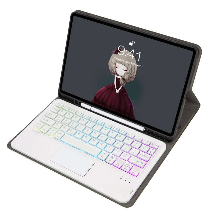 A102B-AS Lambskin Pen Slot Touch Pad Backlight Bluetooth Keyboard Leather Tablet Case For iPad 10...