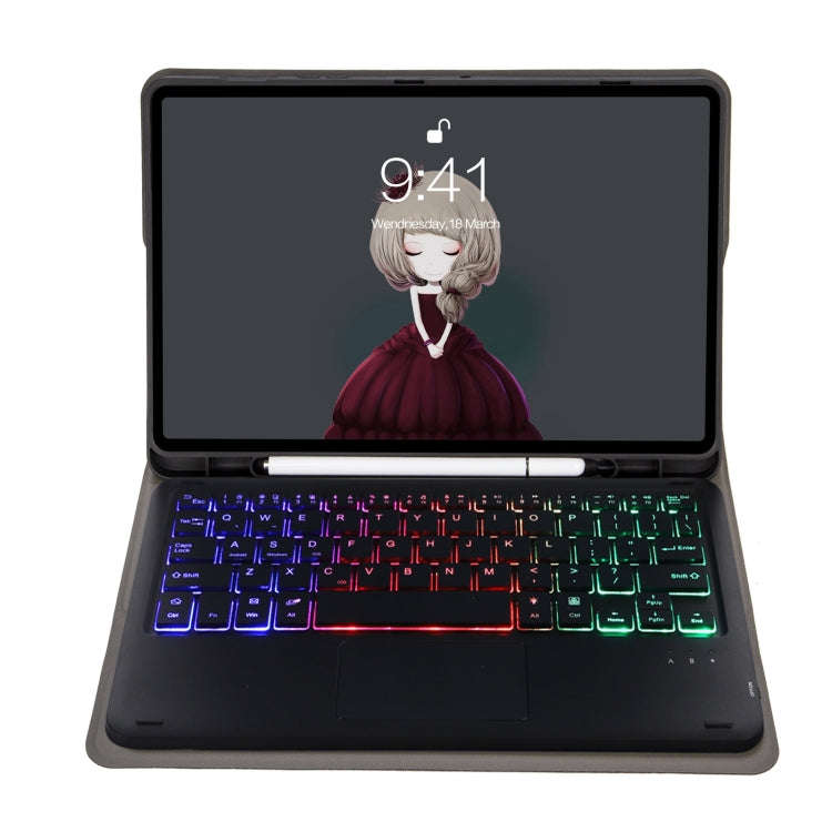 A102B-AS Lambskin Pen Slot Touch Pad Backlight Bluetooth Keyboard Leather Tablet Case For iPad 10...