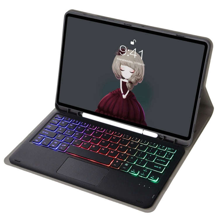 A102B-AS Lambskin Pen Slot Touch Pad Backlight Bluetooth Keyboard Leather Tablet Case For iPad 10...