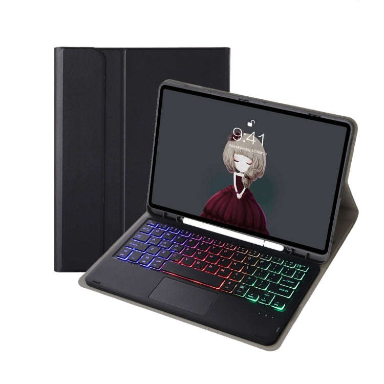 A11B-AS Lambskin Pen Slot Touch Pad Backlight Bluetooth Keyboard Leather Tablet Case For iPad Air...