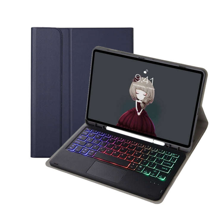 A11B-AS Lambskin Pen Slot Touch Pad Backlight Bluetooth Keyboard Leather Tablet Case For iPad Air...