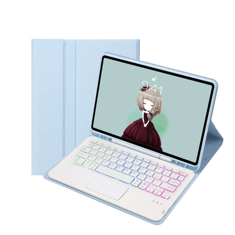 T07B-AS Skin Feel Pen Slot Touch Pad Backlight Bluetooth Keyboard Leather Tablet Case For iPad 9....