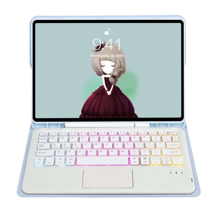 T07B-AS Skin Feel Pen Slot Touch Pad Backlight Bluetooth Keyboard Leather Tablet Case For iPad 9....