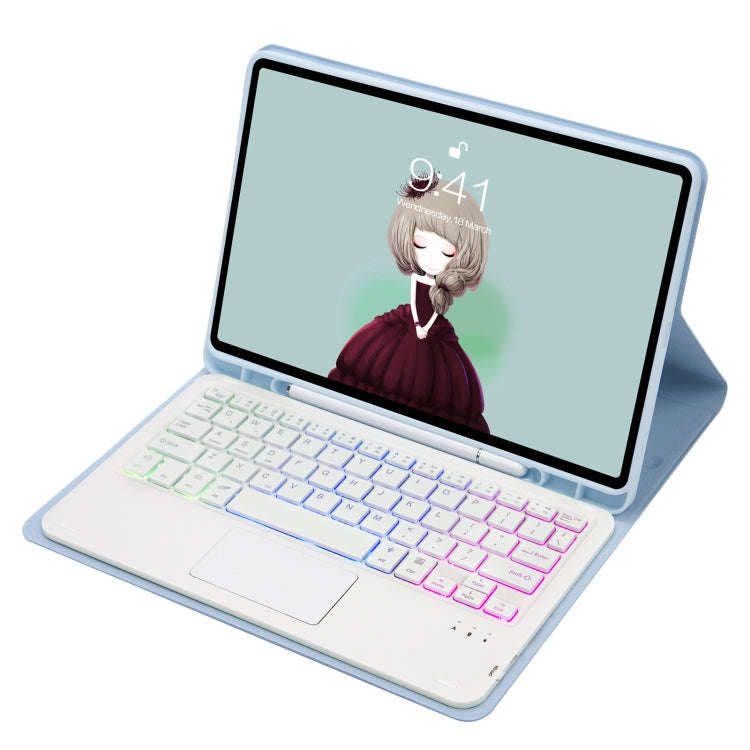T07B-AS Skin Feel Pen Slot Touch Pad Backlight Bluetooth Keyboard Leather Tablet Case For iPad 9....