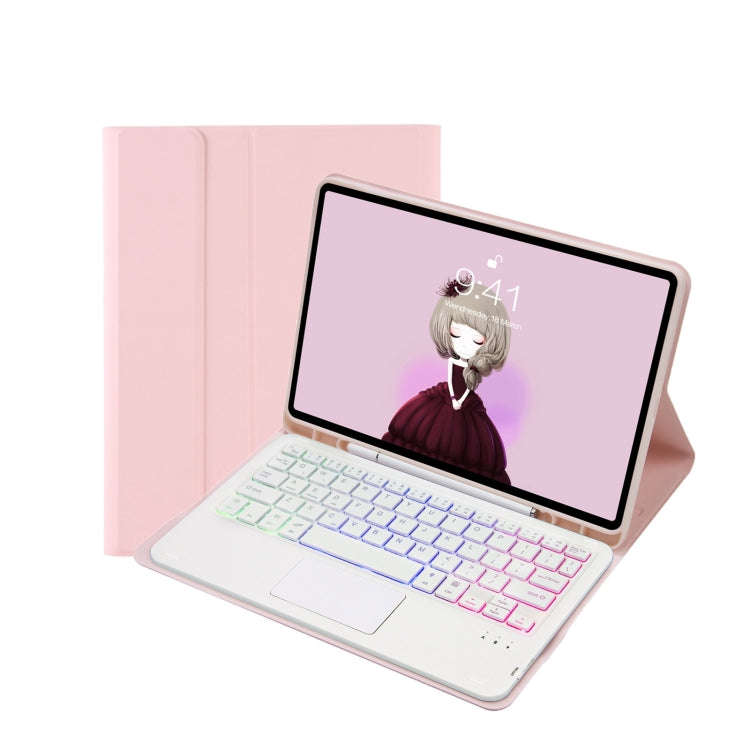 T07B-AS Skin Feel Pen Slot Touch Pad Backlight Bluetooth Keyboard Leather Tablet Case For iPad 9....