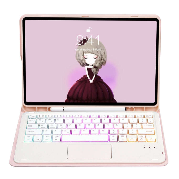 T07B-AS Skin Feel Pen Slot Touch Pad Backlight Bluetooth Keyboard Leather Tablet Case For iPad 9....
