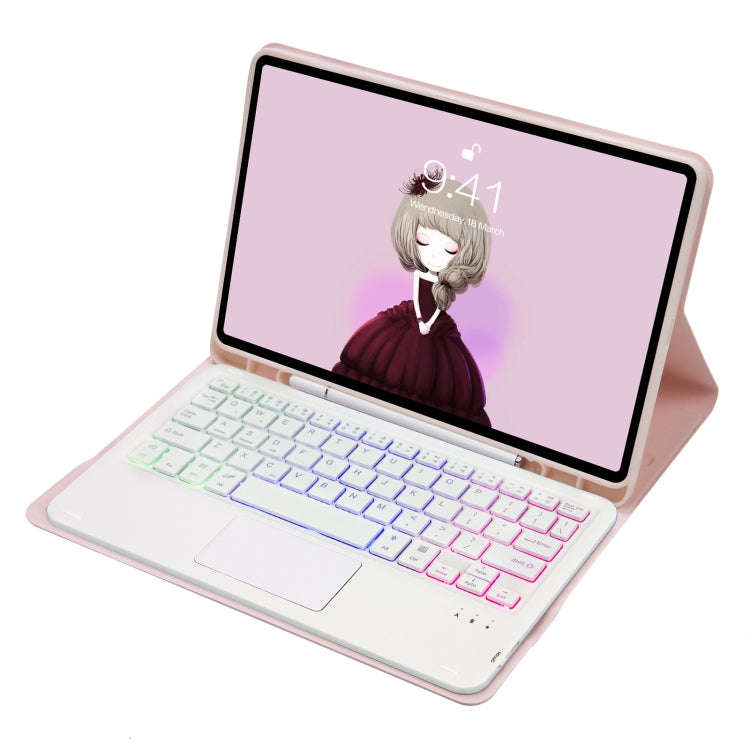 T07B-AS Skin Feel Pen Slot Touch Pad Backlight Bluetooth Keyboard Leather Tablet Case For iPad 9....