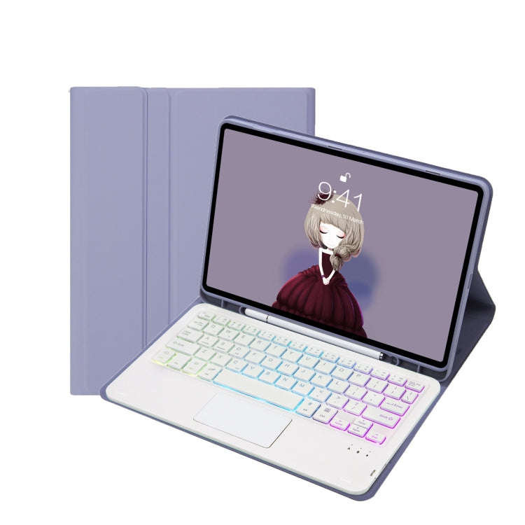 T07B-AS Skin Feel Pen Slot Touch Pad Backlight Bluetooth Keyboard Leather Tablet Case For iPad 9....