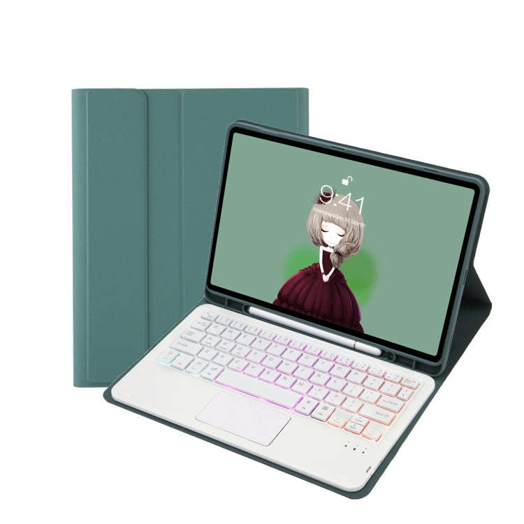 T098B-AS Skin Feel Pen Slot Touch Pad Backlight Bluetooth Keyboard Leather Tablet Case For iPad A...