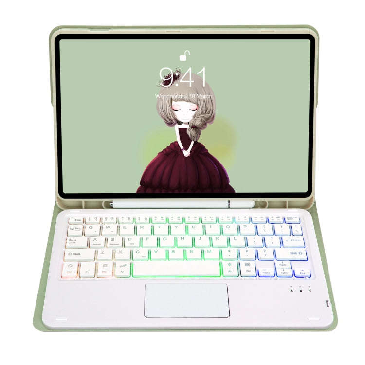 T098B-AS Skin Feel Pen Slot Touch Pad Backlight Bluetooth Keyboard Leather Tablet Case For iPad A...