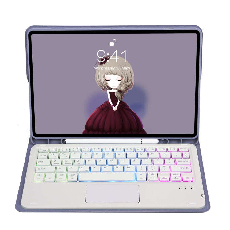 T098B-AS Skin Feel Pen Slot Touch Pad Backlight Bluetooth Keyboard Leather Tablet Case For iPad A...