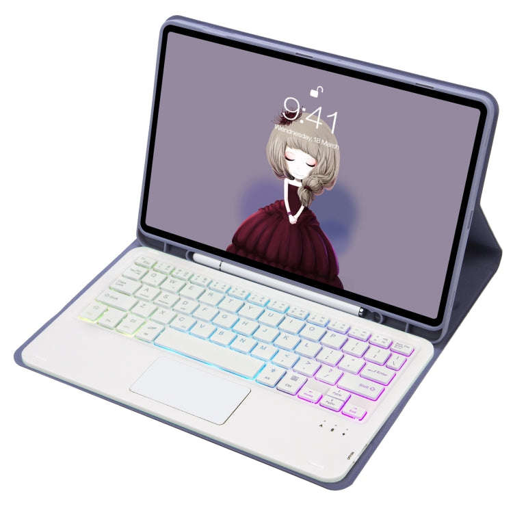 T098B-AS Skin Feel Pen Slot Touch Pad Backlight Bluetooth Keyboard Leather Tablet Case For iPad A...