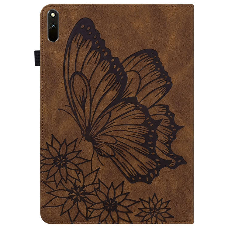 For Huawei MatePad 11 2021 Big Butterfly Embossed Leather Tablet Case(Brown)