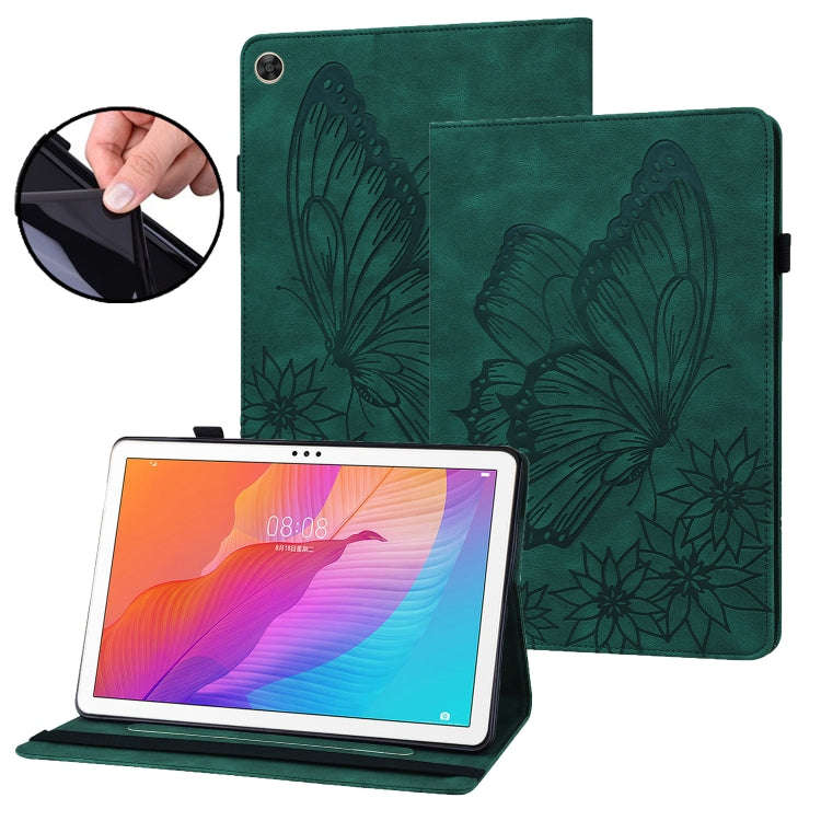 For Huawei MatePad T 10s Big Butterfly Embossed Leather Tablet Case(Green)
