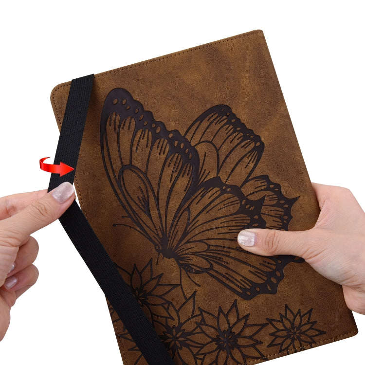 For Huawei MatePad T 10s Big Butterfly Embossed Leather Tablet Case(Brown)